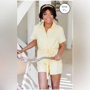 Pink Lily XS Yellow Button Up Romper